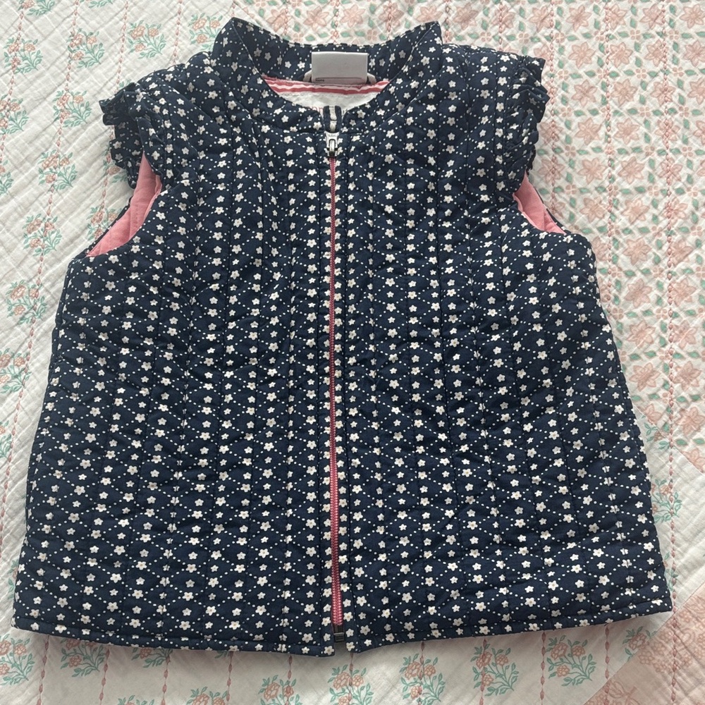 Adorable Hanna Andersson Navy Floral quilted Vest with Pink Accents